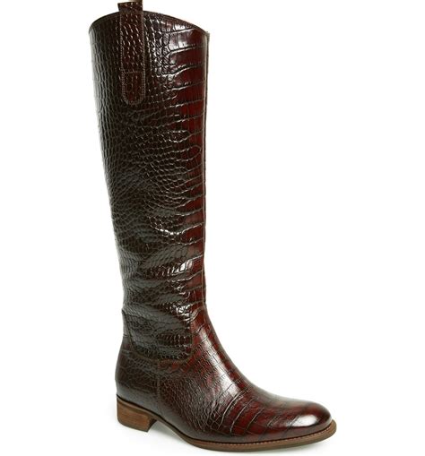 croc embossed knee high boots